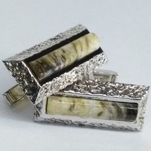 Sterling Silver Italian Carrera Marble Cufflinks - image 1